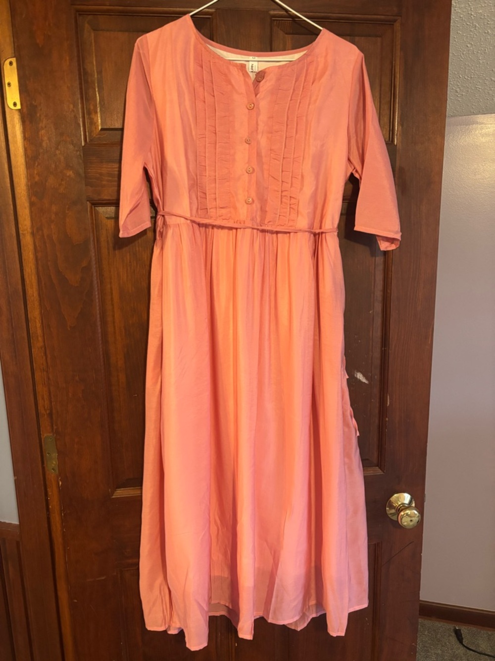 Women's Coral Pink Button-Front Midi Dress